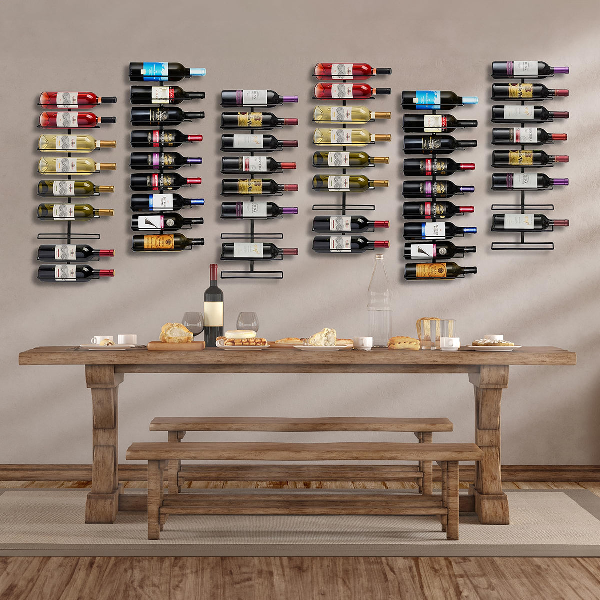 Sorbus Wall Mount Wine Rack – Holds 9 Bottles – Black Metal Wine Bottle Holder for Wall, Modern Wine Rack for Home Bar, Kitchen (2 Pack)