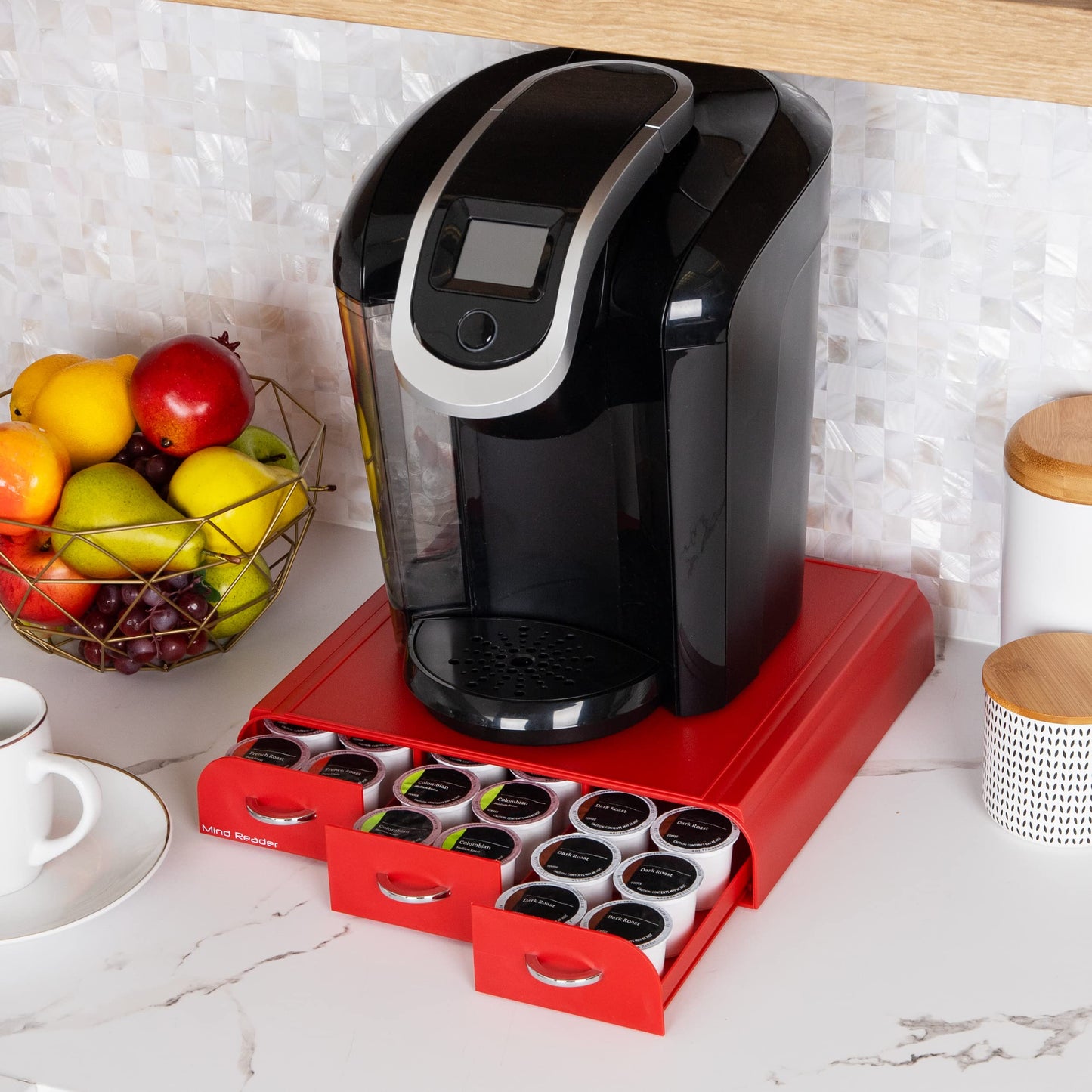 Mind Reader 36 Capacity K-Cup, Dolce Gusto, CBTL, Verismo, Single Serve Coffee Pod Holder Drawer, Red