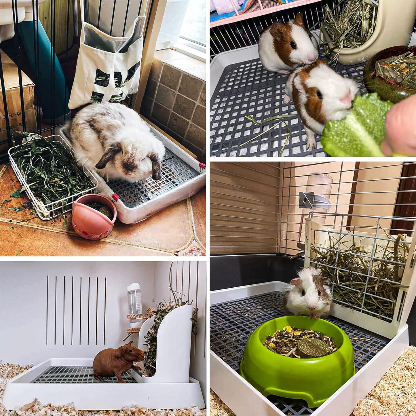 2 Pcs Rabbit Large Litter Box with Grate, Guinea Pig Training Litter Box for Cage, Rectangular Rabbit Litter Pan Pet Toilet for Rats, Hamsters, Small Animals (14.5 x 11.8 x 2.6 Inch)