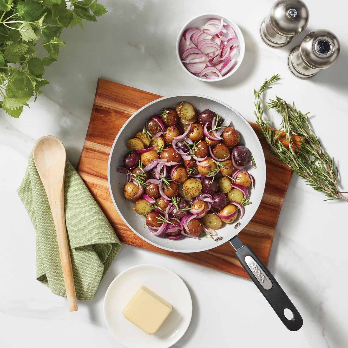 Starfrit The Rock Terra 30cm (12'') Ceramic Non-Stick Deep Fry Pan with Lid - Thick Aluminium Base - PFAS Free - Easy to Clean - Grey