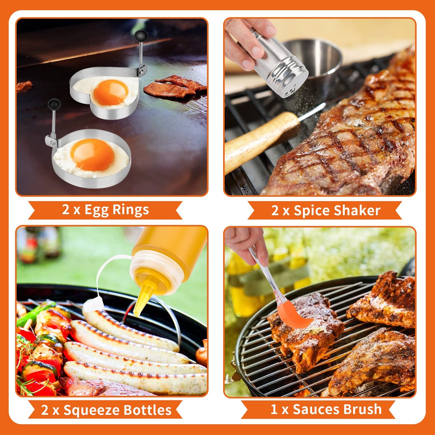 Bbcuepro 24 PCS Griddle Accessories Kit - Stainless Steel Flat Top Grill Spatula Kit for Outdoor Barbecue Teppanyaki Camping Cooking, Blackstone and Camp Chef - Professional Grill BBQ Spatula Set