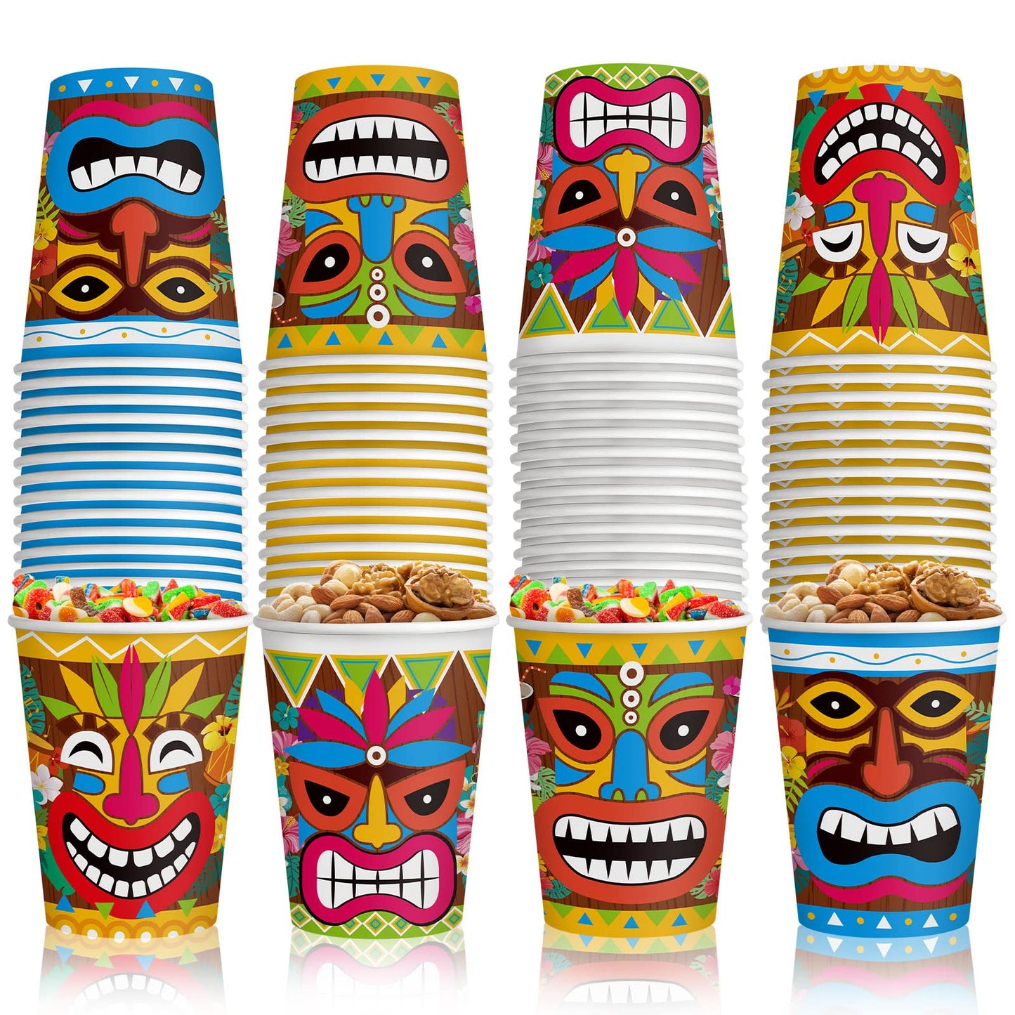 Yinder 60 Pieces Tiki Cups 9 oz Tiki Disposable Paper Cups Cute Party Decorations Summer Pool Party Decor for Kids Adults Beach Drinking Supplies(Hawaii)