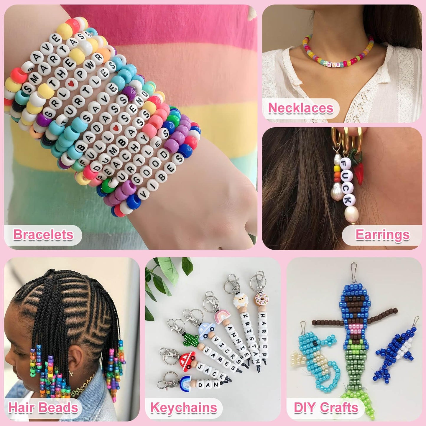 shynek 3800 Pony Beads: Bulk for Bracelets, Hair Braids & Craft - Colorful Plastic, Kandi, Star & Letter Beads for Jewelry Making