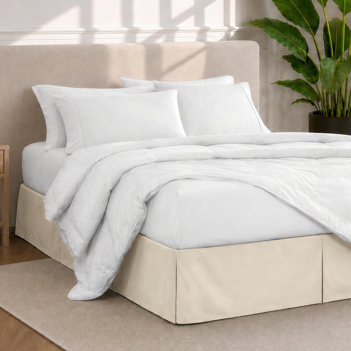 Bare Home Bed Skirt Double Brushed Premium Microfiber, 15-Inch Tailored Drop Pleated Dust Ruffle, 1800 Ultra-Soft Collection, Shrink and Fade Resistant (Queen, Sand)