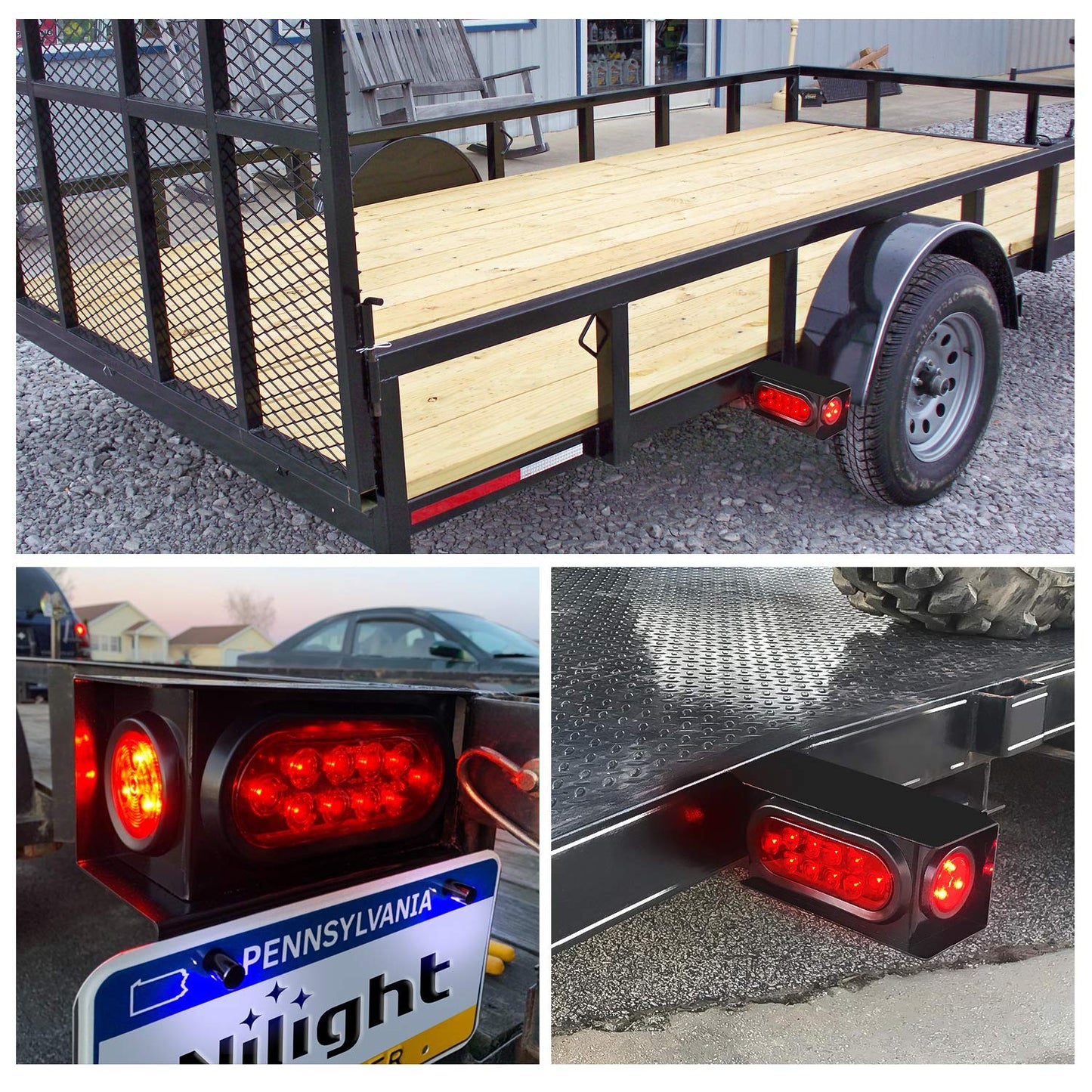 Nilight 2PCS Steel Trailer Light Boxes Housing Kit w/6Inch Oval Red LED Trailer Tail Lights 2 Inch Round Red LED Side Marker Lights w/Grommet Plugs Wire connectors