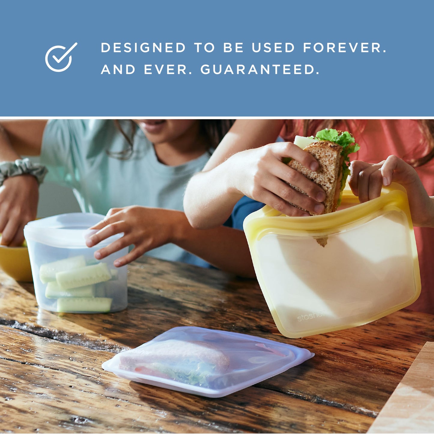Stasher Silicone Reusable Food Storage Bags, 4-Pack Starter Kit, Reusable Freezer Bags, Microwave, Dishwasher, Oven Safe, Sous Vide, Premium Lunch Containers, Eco Friendly, Food-safe Silicone, Clear