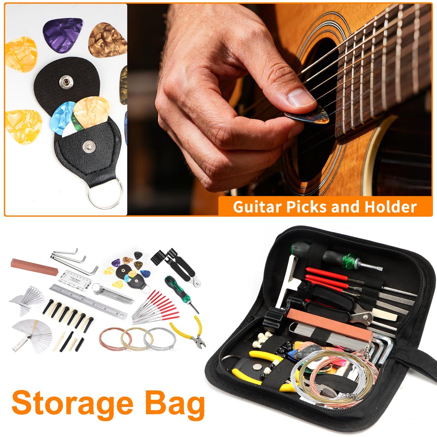 132 PCS Guitar Repair Maintenance Tool Kit, Guitar Repair Tool Kit with Carry Bag, Intonation Adjustment and Repairing, Cleaning Maintenance Accessories Set for Acoustic Electric Guitar Bass Ukulele