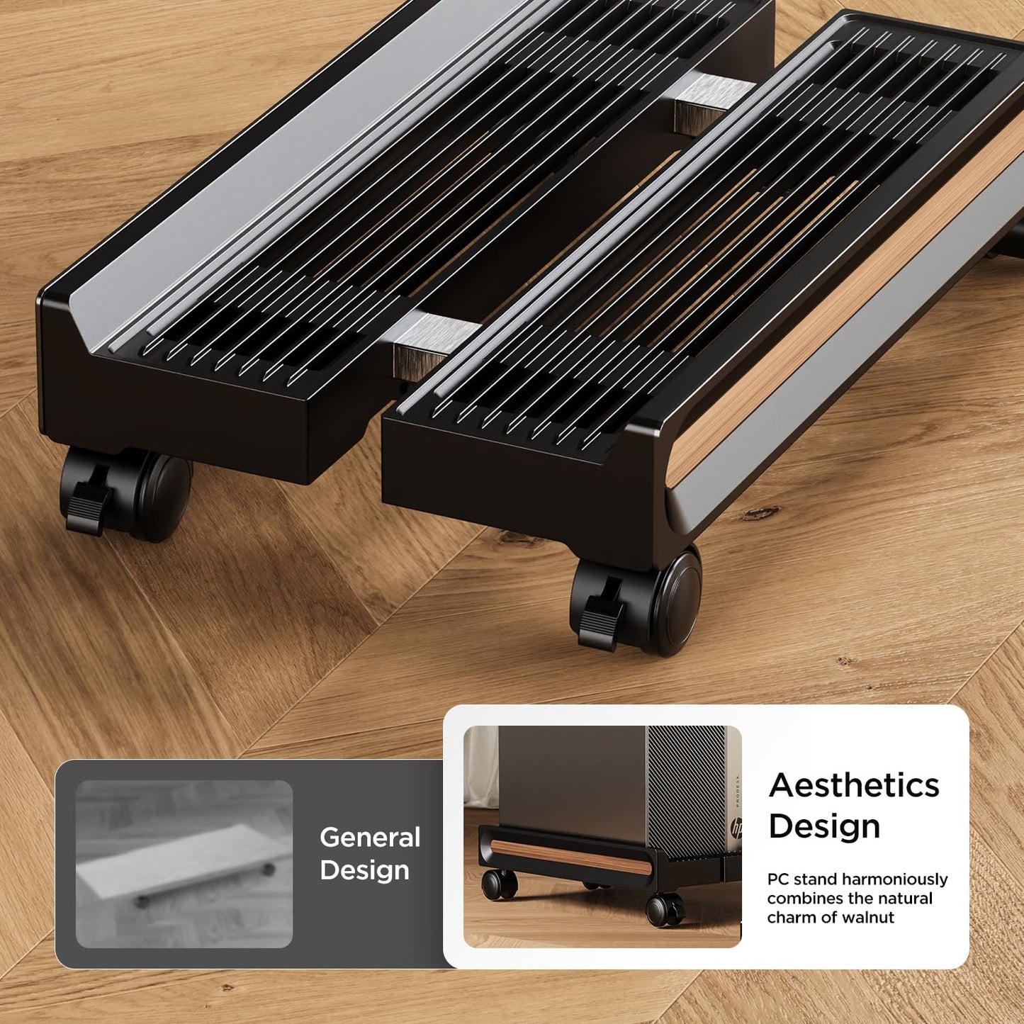FULKUN Adjustable Mobile CPU Stand,Ventilated PC stand for floor, Computer Tower Stand with Locking Caster Wheels Fits Most PC,Computer Mobile Cart Holder for Office,Gamers and Students