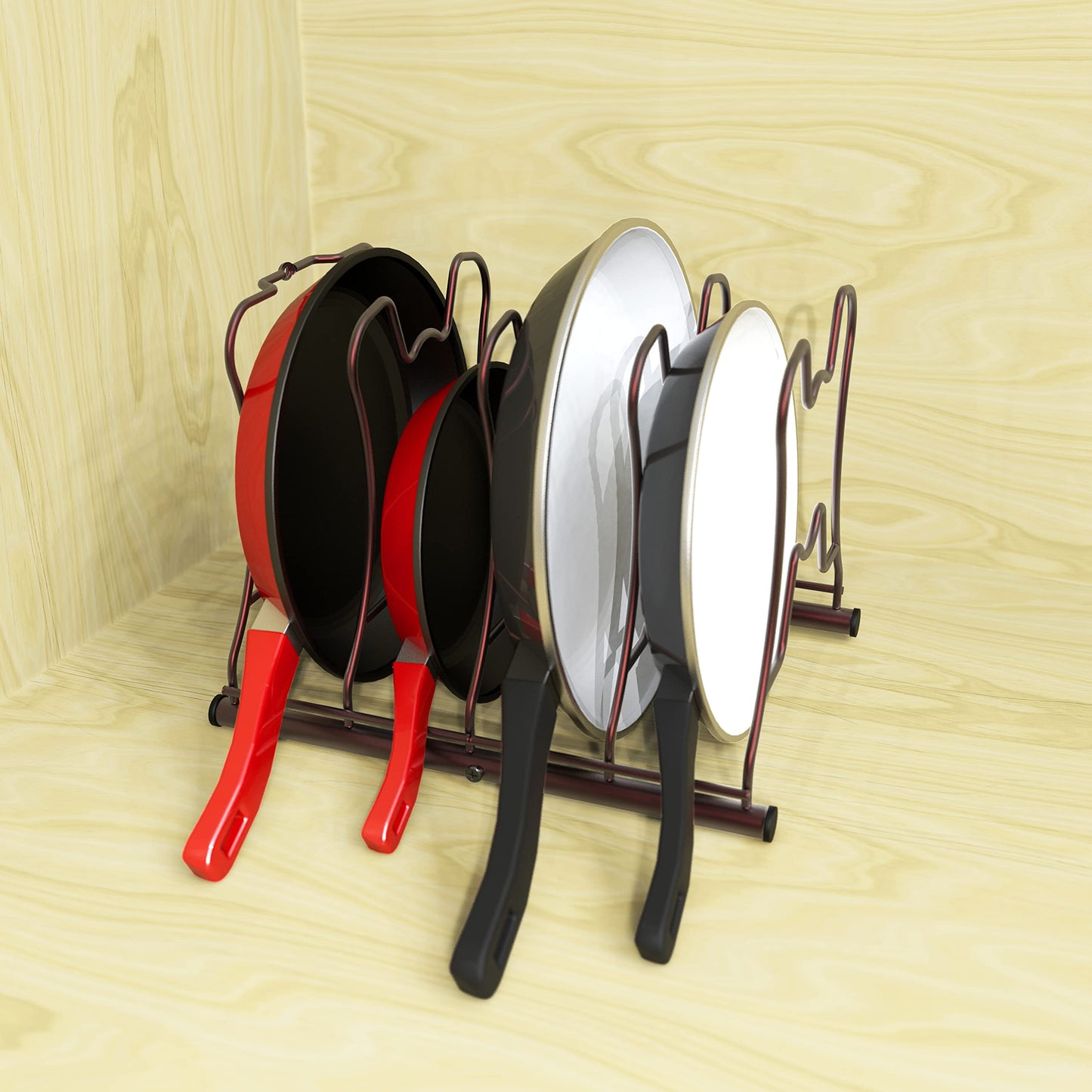 Simple Houseware Pot and Pan Organizer Rack, 5 Compartment Frying Pan Holder, Cookware Storage for Kitchen Cabinet and Countertop, Bronze