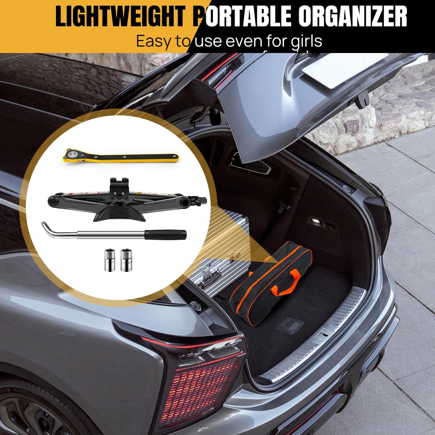 2 Tons (4409 lbs) Scissor Car Jack Kit, Universal Car Emergency with Lug Wrench & Ratchet, Portable Tire Change Perfect for Auto, SUV, MPV Tire Changes & Repairs, Heavy Duty Material