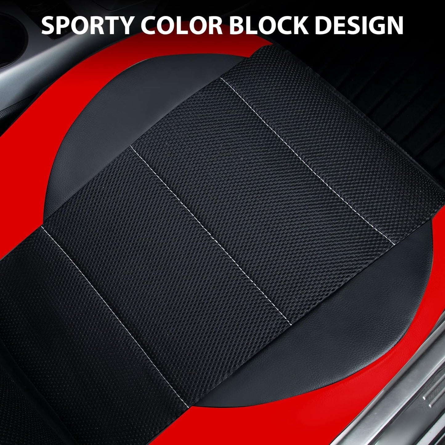 CAR Pass Universal Leather Two Front Seat Covers,Sport seat Covers fits Most Cars, SUVs, Trucks, and Vans Airbag Compatible (Black and Red)