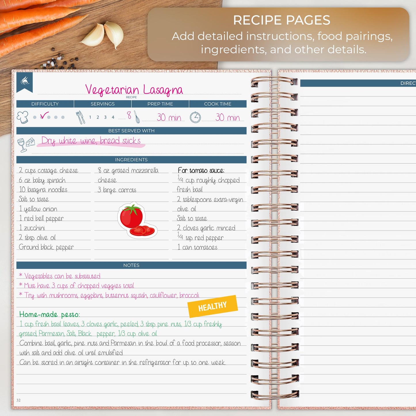 Clever Fox Recipe Book Spiral – Make Your Own Family Cookbook – Blank Recipe Notebook Organizer – Empty Cooking Journal to Write In Recipes – Large Size, 9.3”x11.2”, Hardcover (Rose Gold)