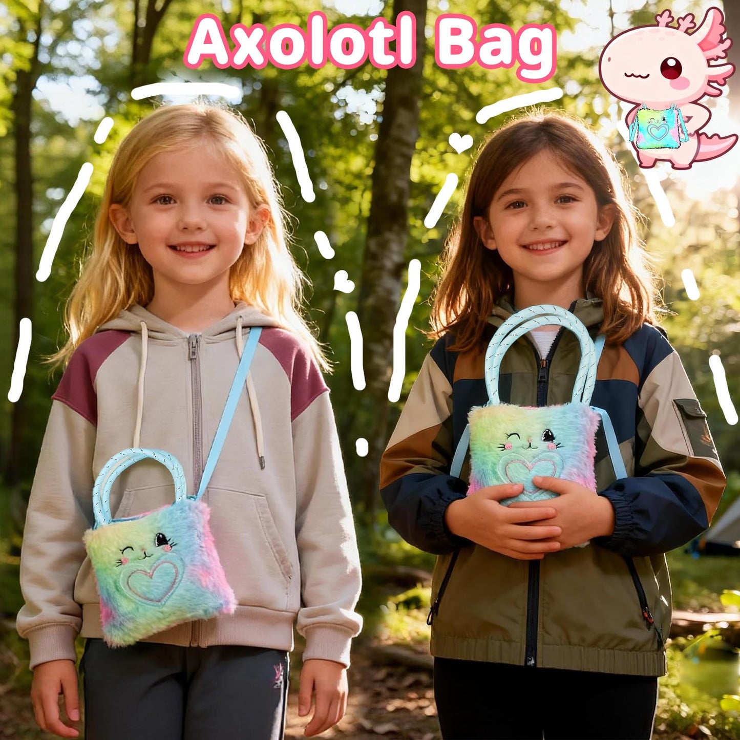 Axolotl Gift Set for Girls，Cute Axolotl Themed Gift Box with Fluffy Diary with lock and keys, Stickers, Pen and More Axolotl Accessories, Christmas Birthday Gifts for Girls