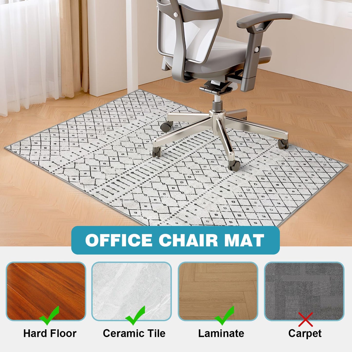 Office Chair Mat for Hardwood Floor, 35x47in Floor Mat for Offices Chair, Computer Chairs Mat for Floor Protection, Non-Slip Desk Chair Mats for Home Office, Mats for Under Desk Chairs, Easy to Clean