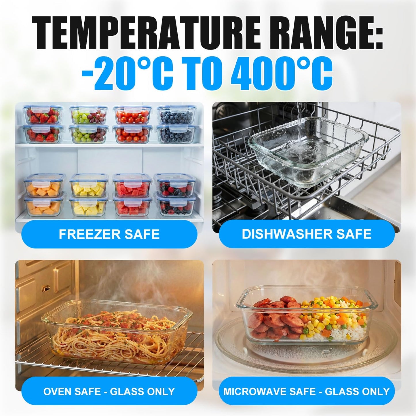 Stelive 10 Pack 1040ML Glass Food Storage Containers, Glass Meal Prep Containers, Airtight Lunch Bento Box with Leakproof Lids for Kitchen Storage & Organisation, for Microwave, Oven & Freezer