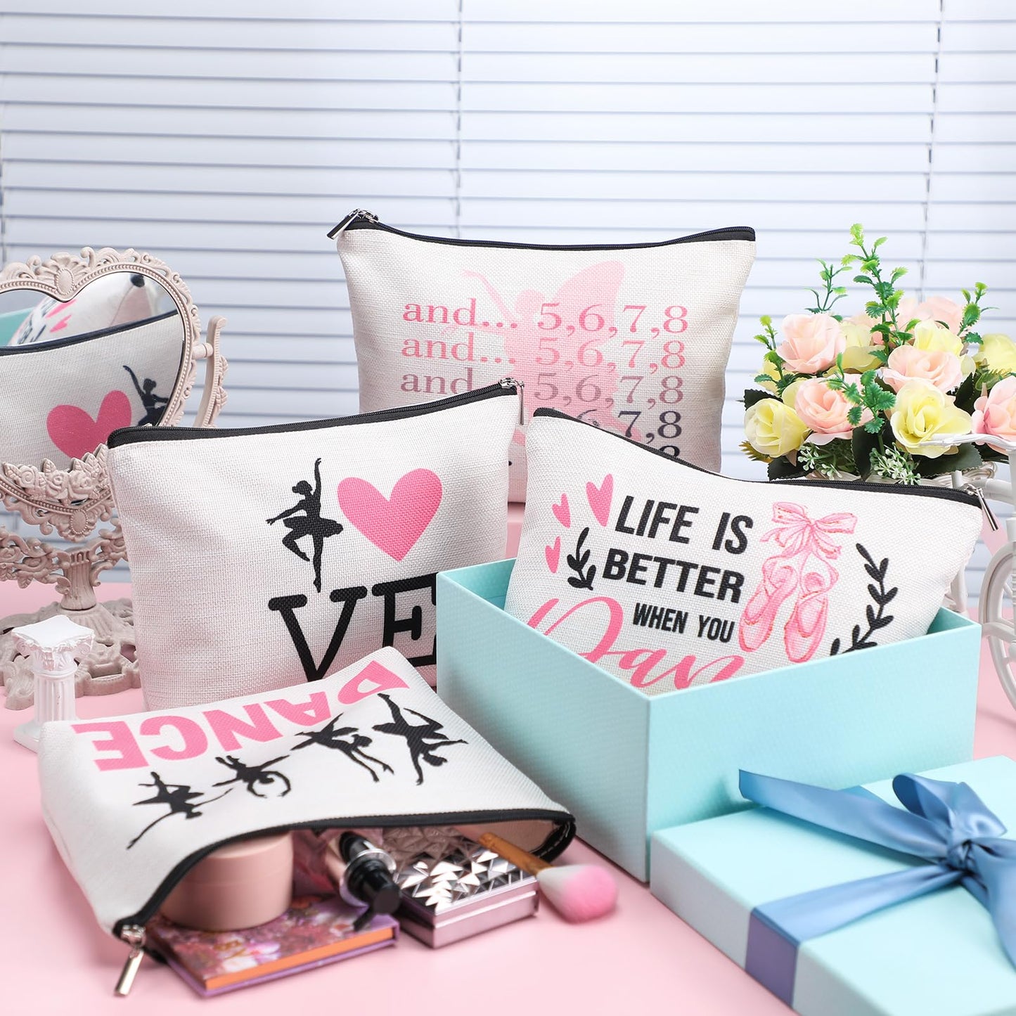Silkfly 12 Pcs Dance Makeup Bag Ballet Cosmetic Bag Ballet Lover Gift Portable Travel Dance Stuff Teacher Appreciation Gifts Toiletry Zipper Pouch for Women