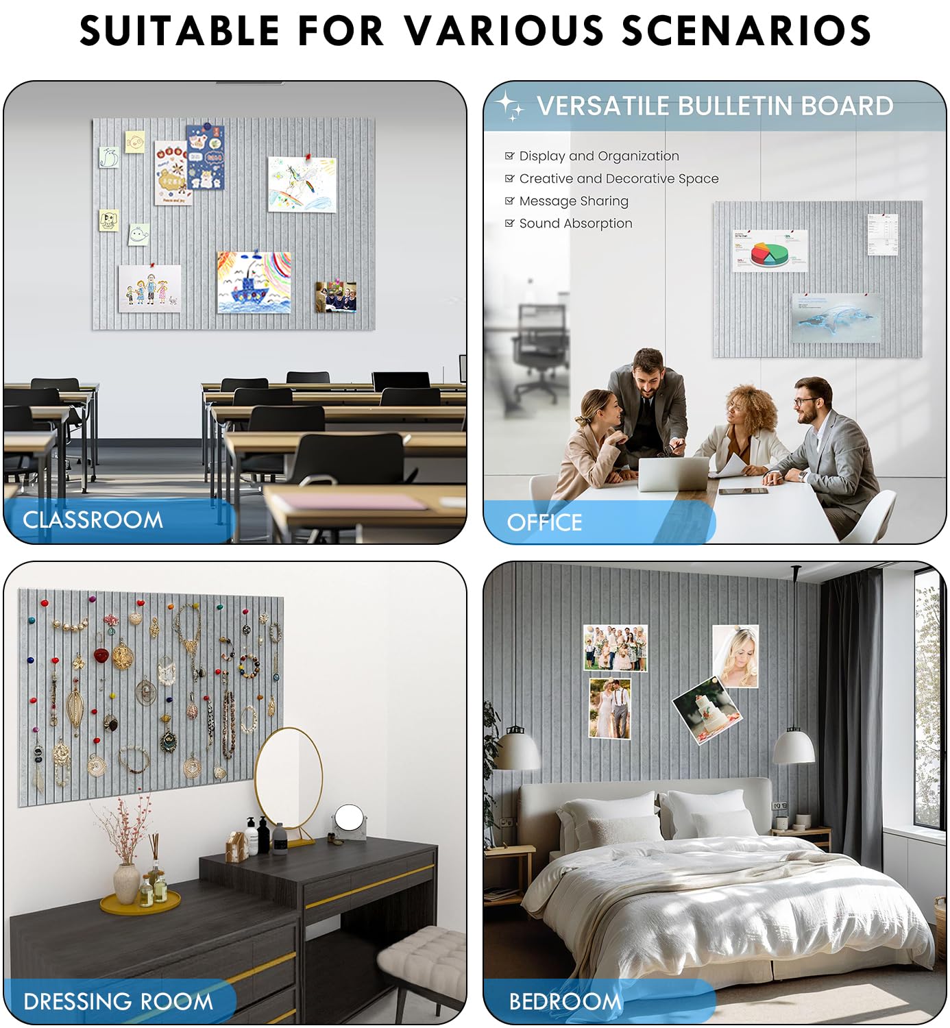 InnoStars Large Cork Board Alternative, 47" x 35" 12 Pack Felt Wall Tiles with Safe Removable Adhesive Tabs and 50 Push Pins - Pin Board for Office - Light Grey
