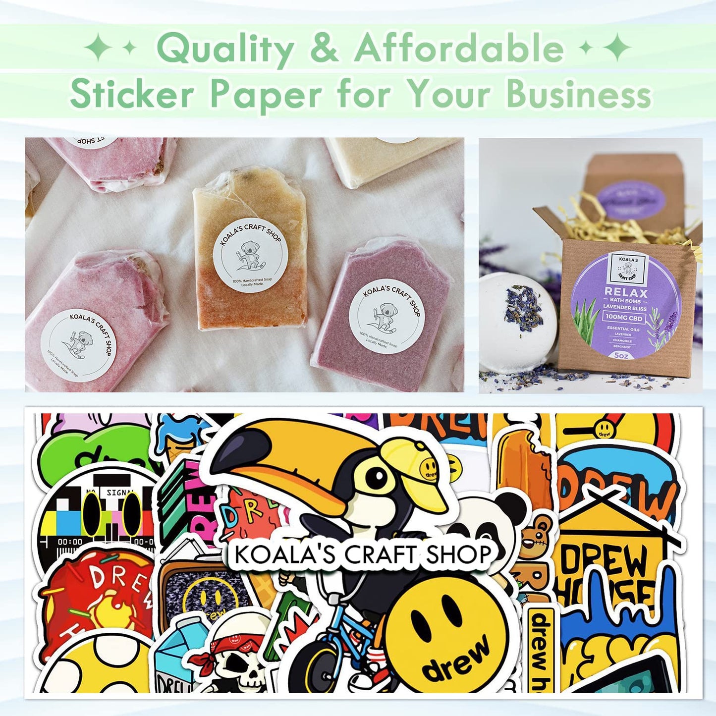 Koala Printable Vinyl Sticker Paper for Inkjet Printer - 50 Sheets Matte White Vinyl Sticker Paper, Waterproof Sticker Paper 8.5x11 Inch, Work with Cutting Machine