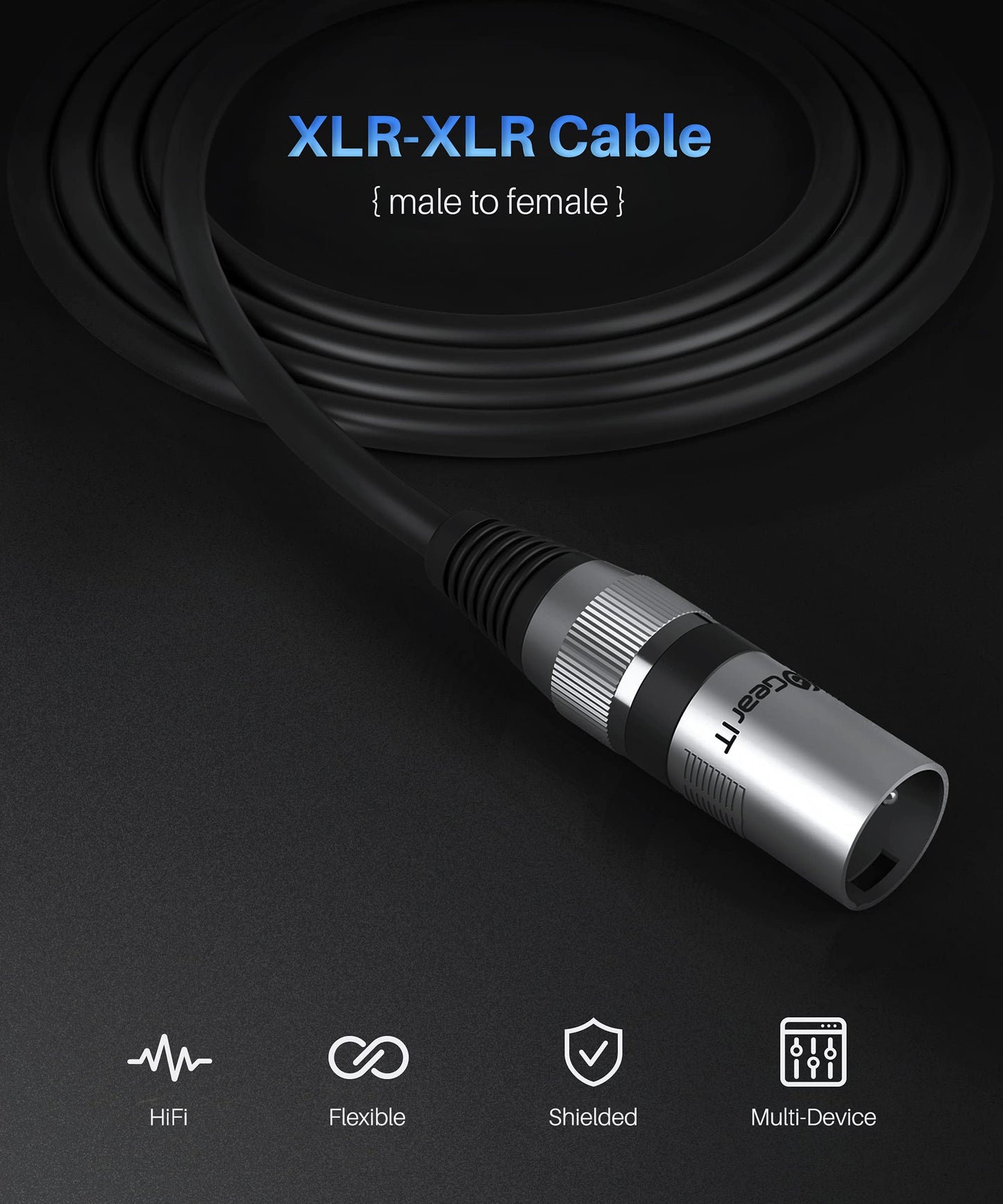 GEARit XLR Male to Female Microphone Cable (100 Feet, 1 Pack) 3-Pin Balanced Shielded Mixer, Recording Studio, Podcast - Black