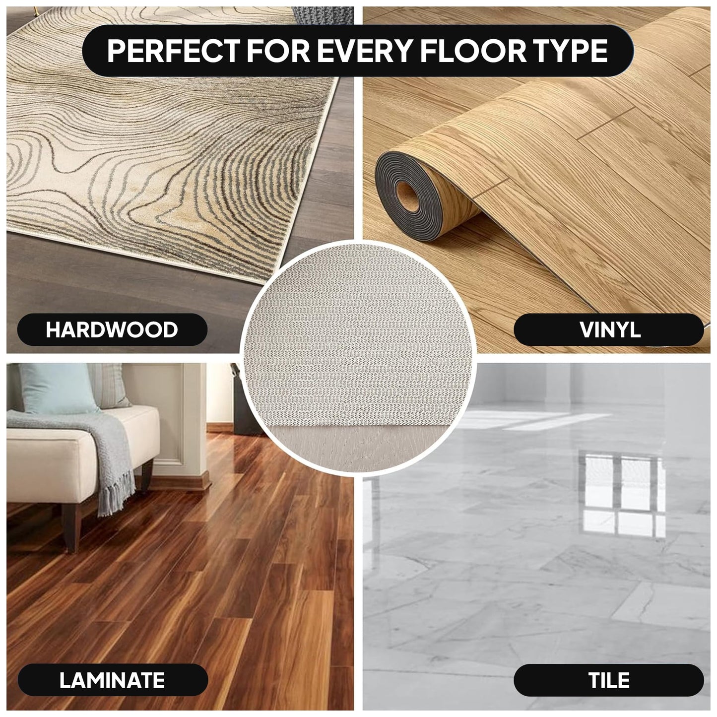 AG HOME 8x10 Non Slip Rug Pad for Area Rugs, 0.06" Thin Low Profile Gripper, Helps Keep Rugs Flat & in Place, Door & Robot Vacuum Friendly, Cuttable Anti Skid Mat for Hardwood, Tile & Laminate Floors
