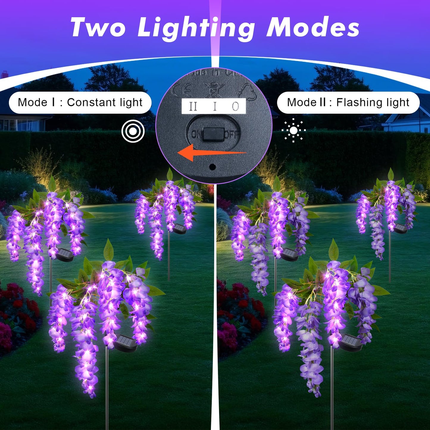 Ninonly Solar Garden Lights Outdoor, 2 Pack Solar Pathway Lights, 2 Lighting Modes Solar Wisteria Flowers Lights Outdoor Waterproof for Landscape Courtyard Lawn Decor