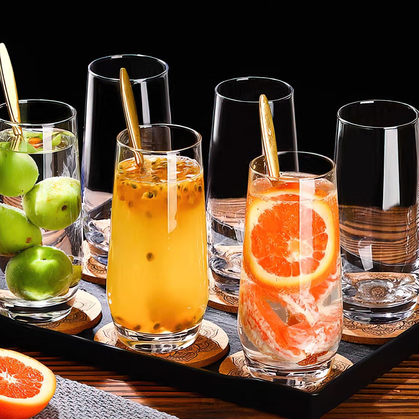 Drinking Glasses Set of 12, Crystal Highball Water Glasses, Glass Cups for Water, Juice, Beverage, Mojito, Mixed Drinks, Cocktail Glass Set-15 Oz