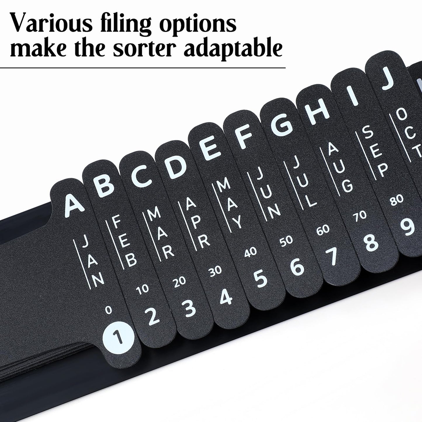 PerKoop Plastic All Purpose Document Sorter Alphabetical File Organizer Compact Upright Space Saving Paper Organizer for File Office School, Black, 2.52 x 23.5 inches(2 Sets)
