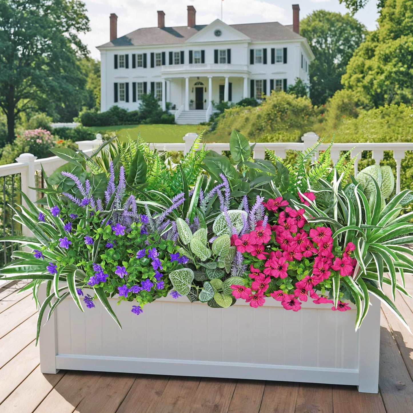 DEMIUKO 20 Bundles Artificial Plants Outdoor Fake Flowers UV Resistant Faux Greenery Stems Fake Ferns Shrubs Plastic Plants for Garden Patio Porch Yard Window Box Home Summer Decor