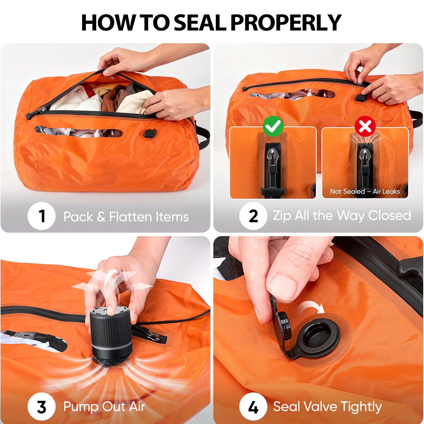 Vacuum Bags for Travel with Pump, Reusable Vacuum Compression Bags, IP68 Waterproof Space Saver Storage Bags for Clothes, Backpack, Luggage & Suitcase, Lightweight Travel Organizer