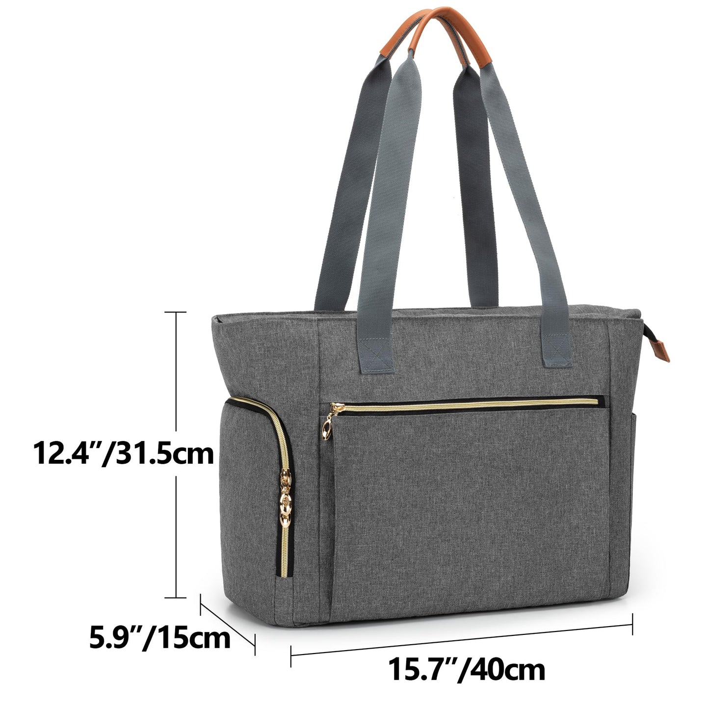 CURMIO Teacher Tote Bag for Women, Portable Teacher Work Bag with Padded Sleeve and Compartments for Laptop, School Supplies, Ideal Gifts for Teachers, Gray, Bag Only