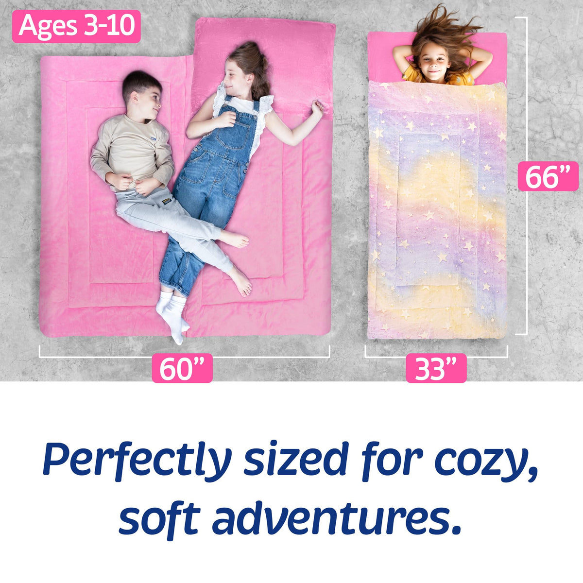 Girls Rainbow & Glowing Stars Sleeping Bag, for Kids and Toddler Ages 3+, Soft with Pillow Pocket - Kids Blanket (66'' x 33'')