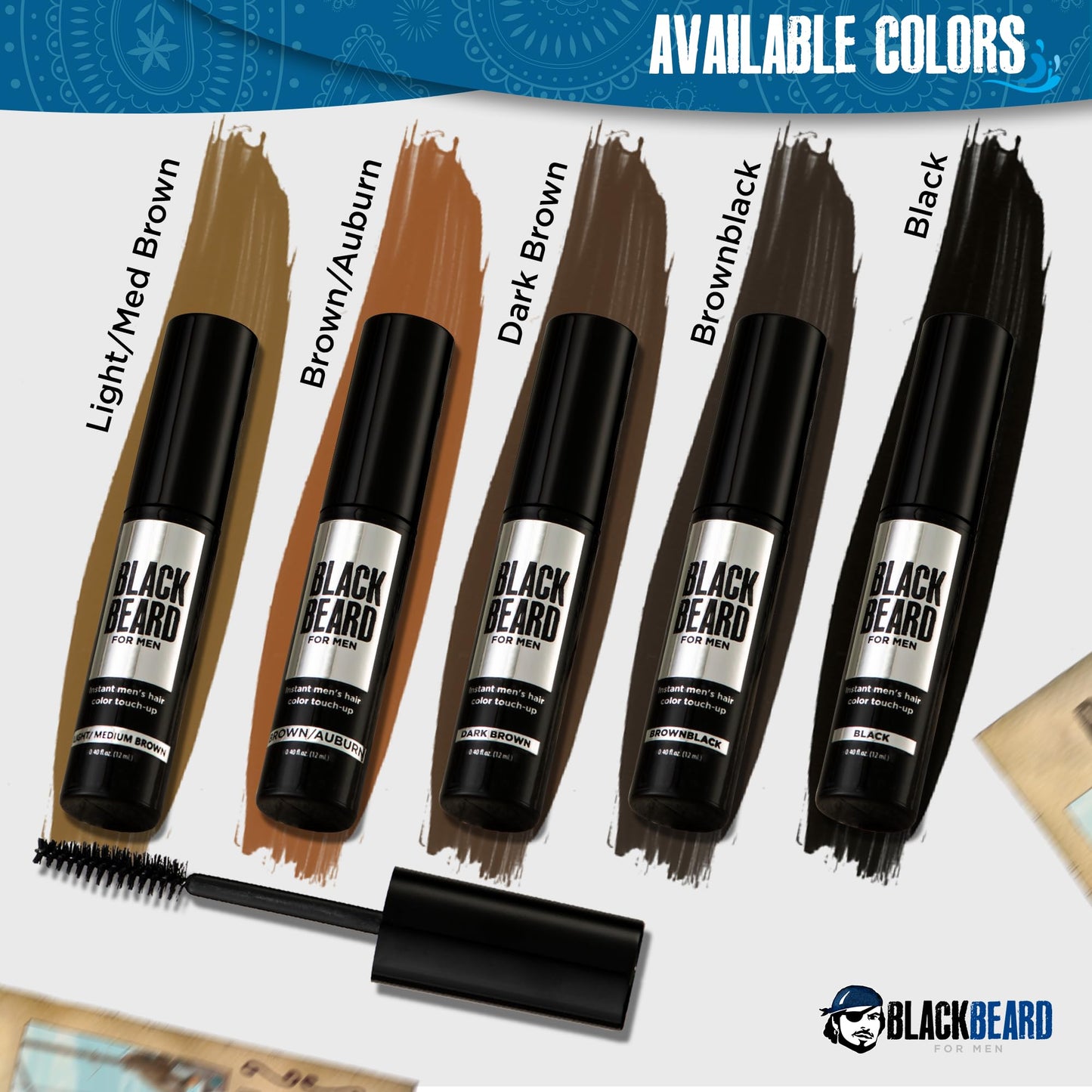 Blackbeard for Men Formula X Instant Mustache, Beard, Eyebrow and Sideburns Color - Fast, Easy, Men’s Grooming, Beard Dye Alternative, Brown/Black, 3 Pack