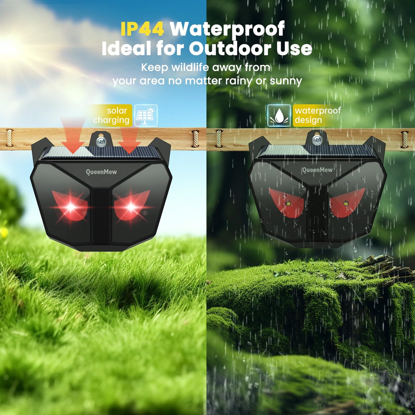 Solar Animal Repeller Outdoor 4 Packs, Nocturnal Animal Deterrent with Red LED Flashing Lights, Waterproof Wild Device for Chicken Coop, Cat, Skunk, Wolf, Deer, Coyote, Fox, Raccoon