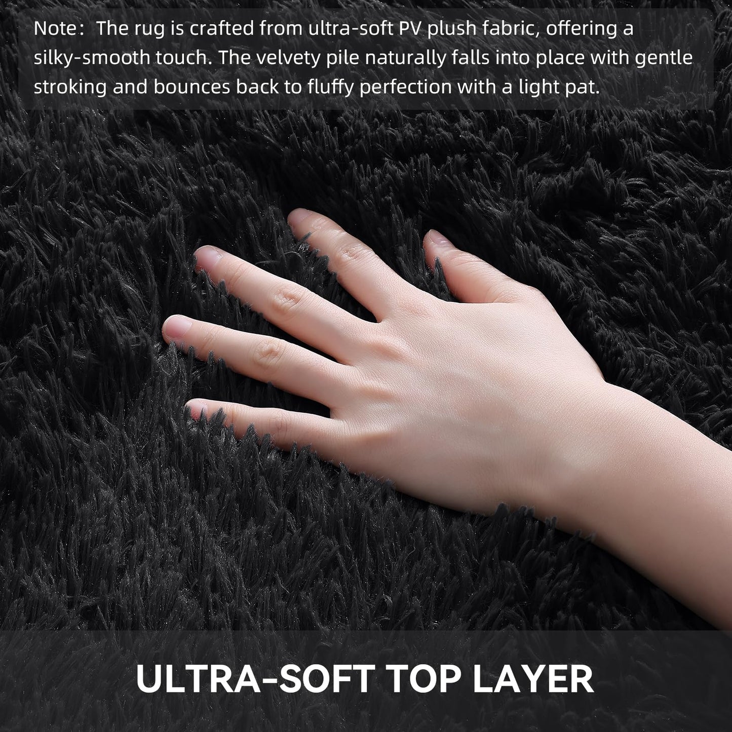 OLANLY Fluffy Area Rug for Living Room Bedroom, 4x5.9 Feet Soft Shaggy Non-Slip Carpet, Indoor Modern Plush Area Rugs for Kids Girls and Boys, Dorms, Nursery Rooms, Home Decor, Black