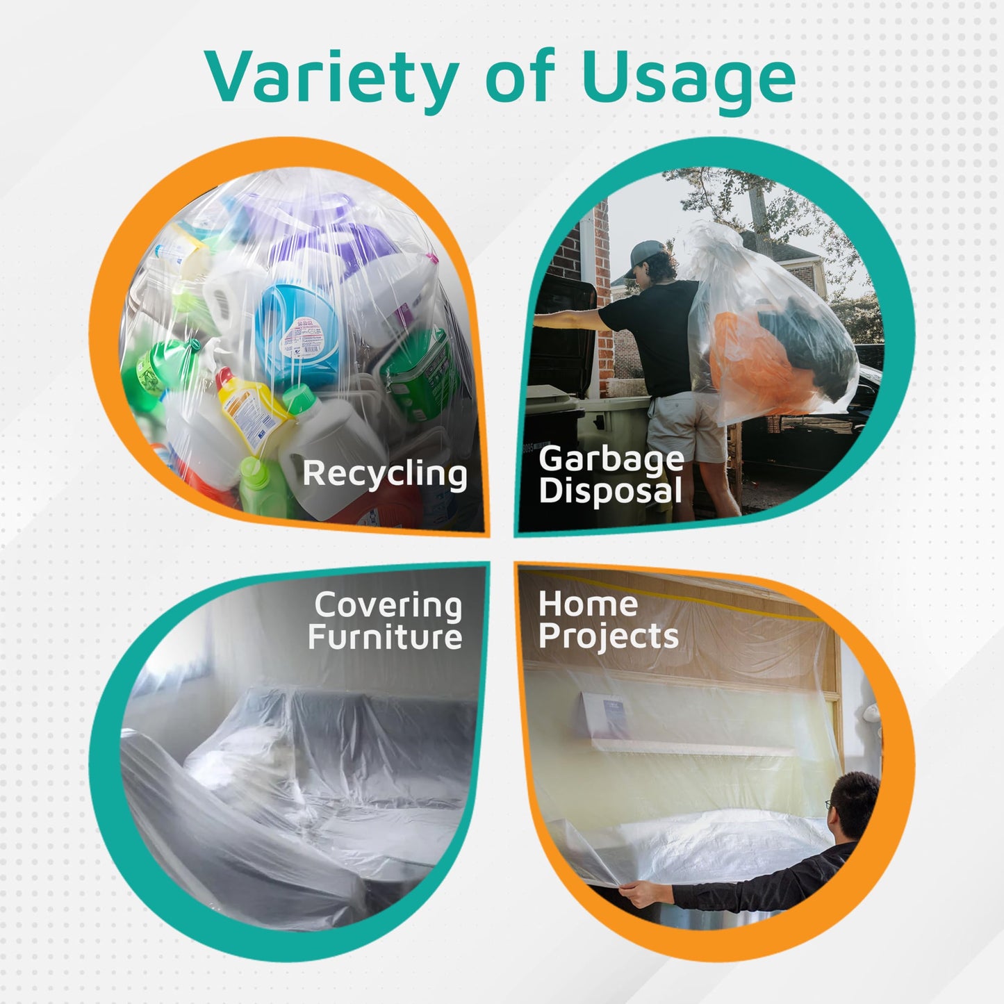 PlasticMill 100 Gallon, Clear, 1.3 Mil, 67x79, 10 Bags/Case, Garbage Bags/Trash Can Liners.