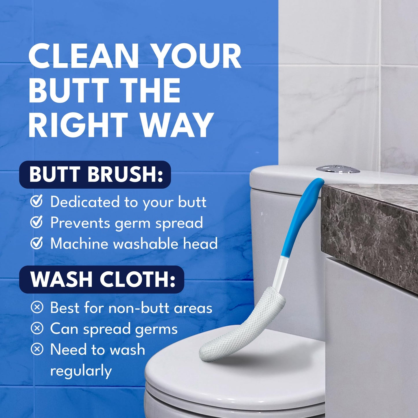 The Butt Brush - Dedicated Shower Brush - Best Bidet Alternative - Long Ergonomic Handle - August 2025 Edition - Prevents Germ Spread - Gift Box Included