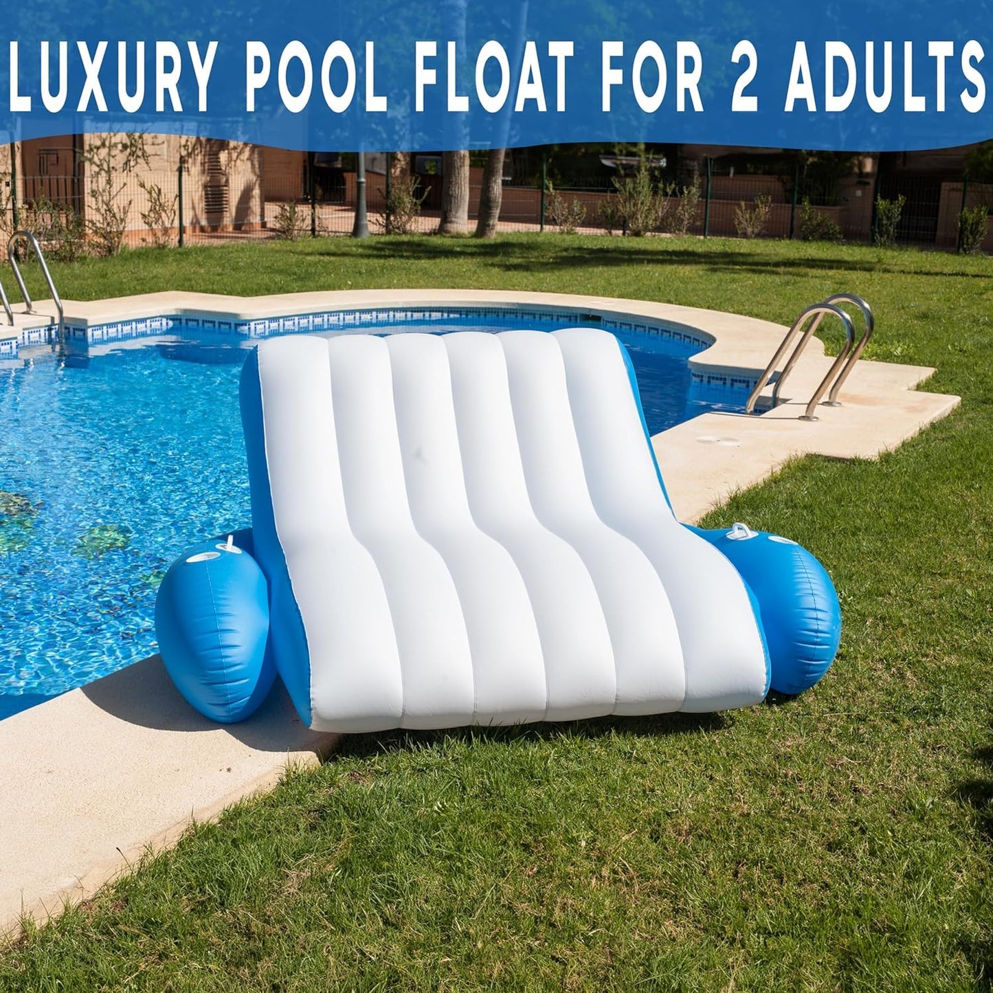 Zone Tech Inflatable Pool Recliner Luxury Float - High & Dry Duo, Cup Holders & Handles, Heavy-Duty Lounge for Swimming-Pool, Lake and River Raft, Beach Chair-Perfect Lounger Gift for Adults