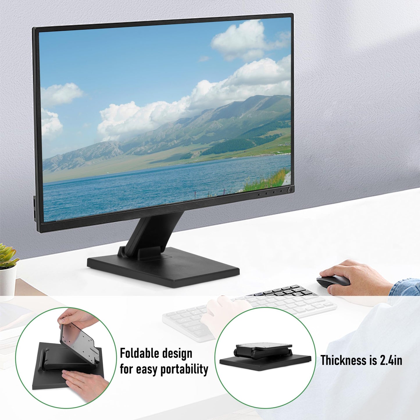 Tcatec Adjustable LCD Monitor Stand, Lay Flat Monitor Stand, Swivel PC Desk Stand Foldable Computer Monitor Mount Non Slip Desktop Bracket with Hole for Fixing Monitor, Black
