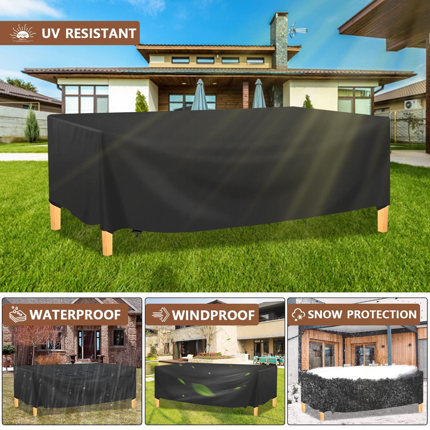 Mokani Patio Furniture Covers, Waterproof, Outdoor Furniture Covers, 95.2" L x 63.7" W x 39.3" H, Oxford 420D, Black