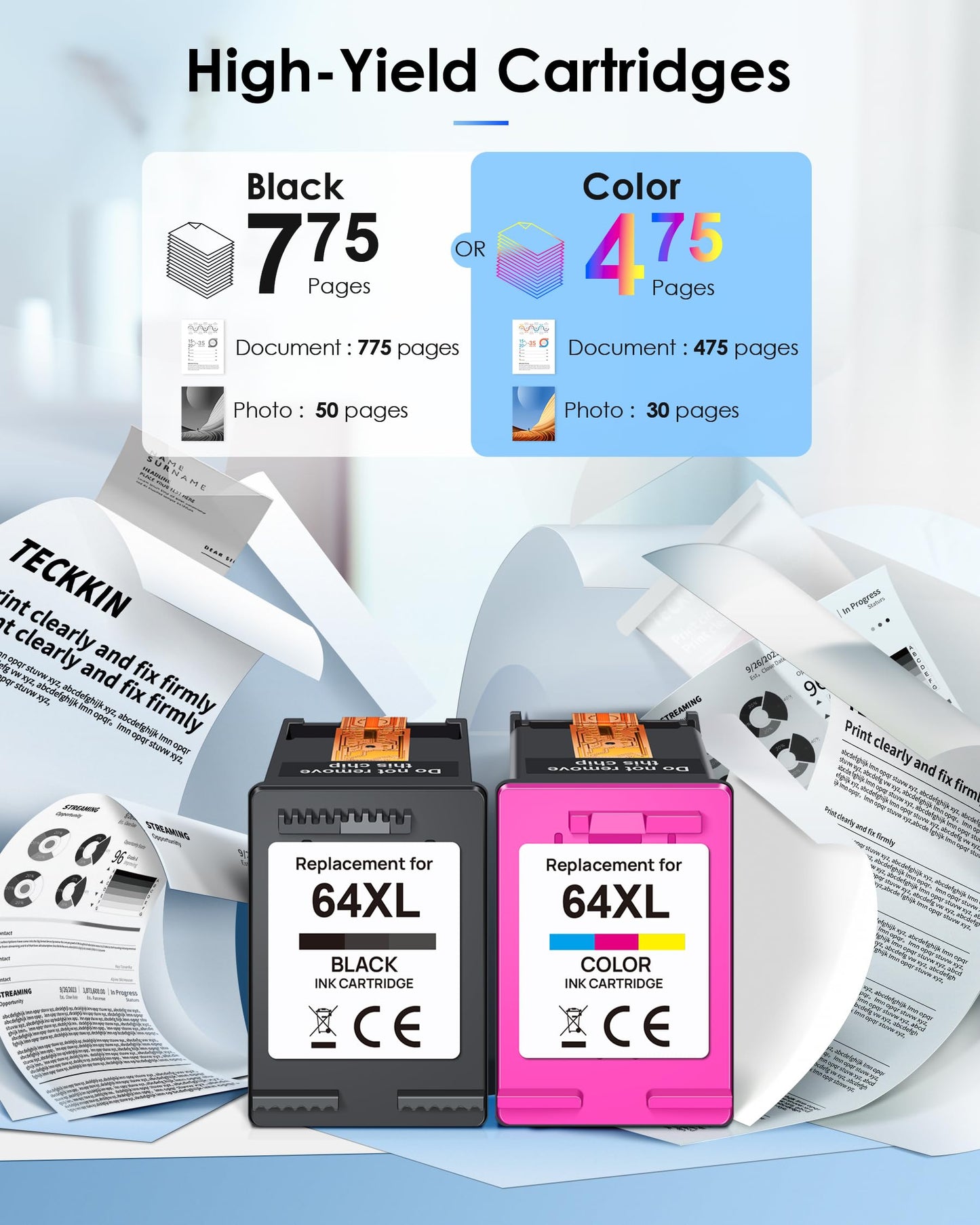 64XL Ink Cartridges Black and Colour for HP 64 XL Combo Pack for HP64 HP64XL Cartouche Encre Replacement for HP Envy Photo 7855 7864 7120 7130 7858 6252 6255 6258 Tango X Terra Printer