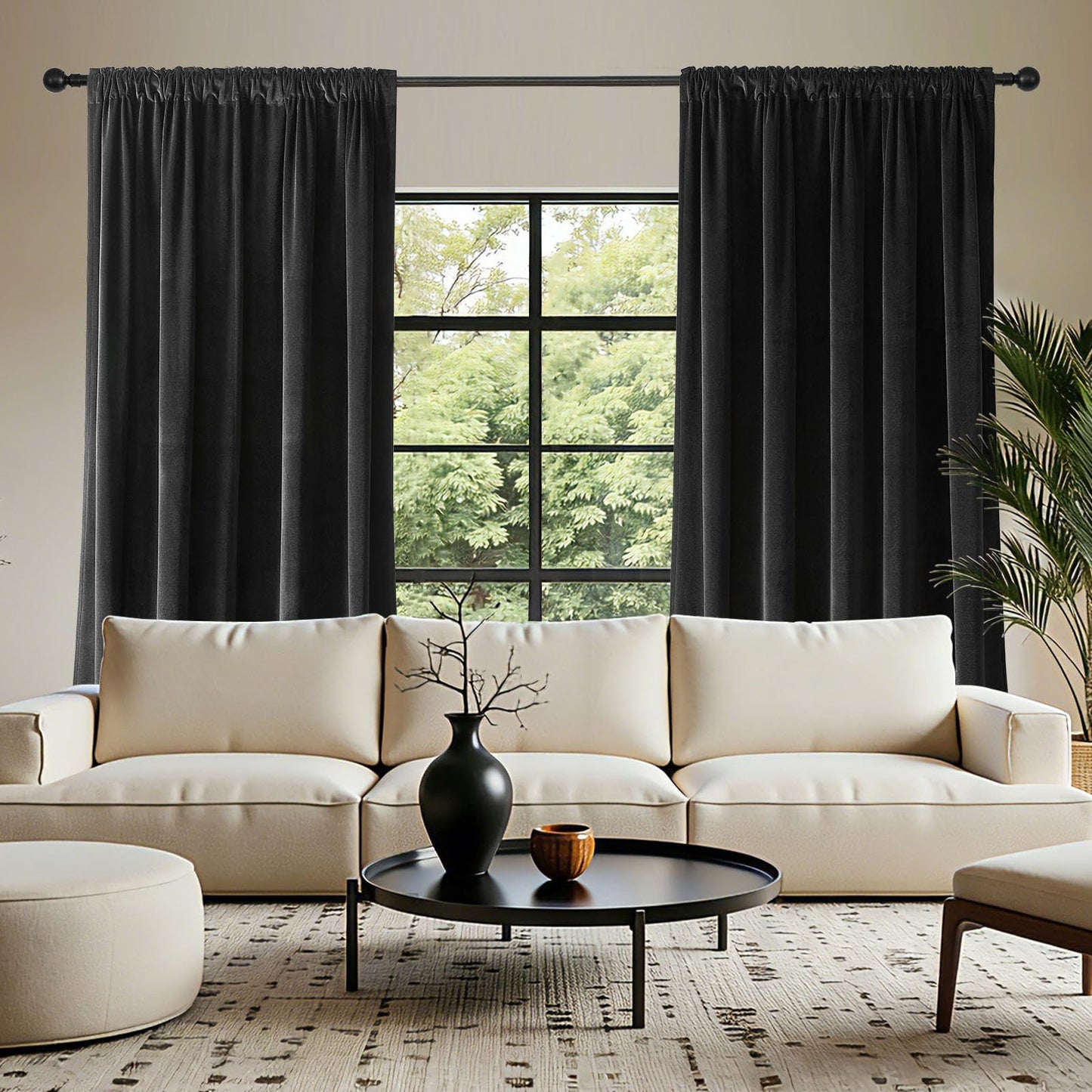 Joydeco Black Velvet Curtains 84 inch Length 2 Panels Burg Set, Luxury Rod Pocket Thermal Insulated Window Blackout Curtain, Room Darkening Drapes for Living Dining Room Bedroom Privacy