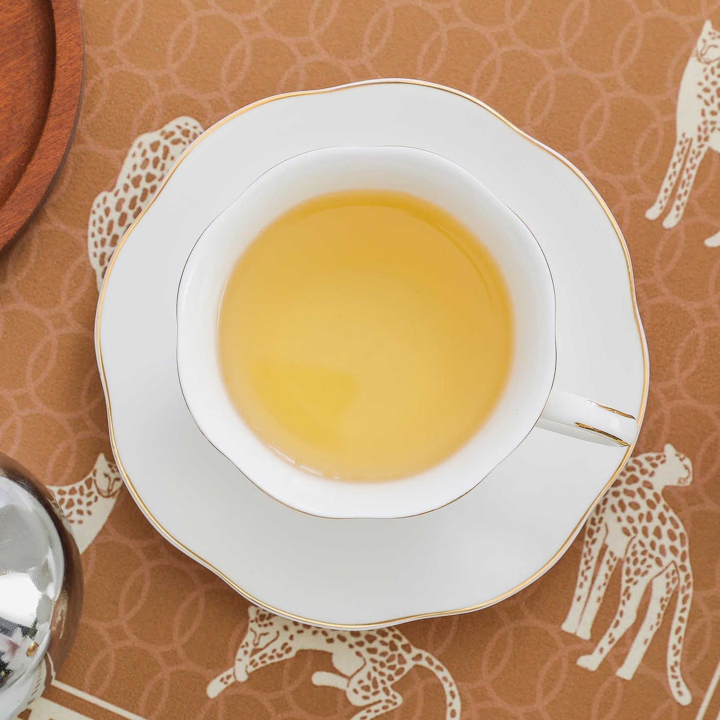 PRECITIME White Ceramic Tea Cup and Saucer Set of 8 (16-Piece) - 6oz Elegant Porcelain Cups with Gold Rim, 8 Cups & 8 Saucers for Tea Party