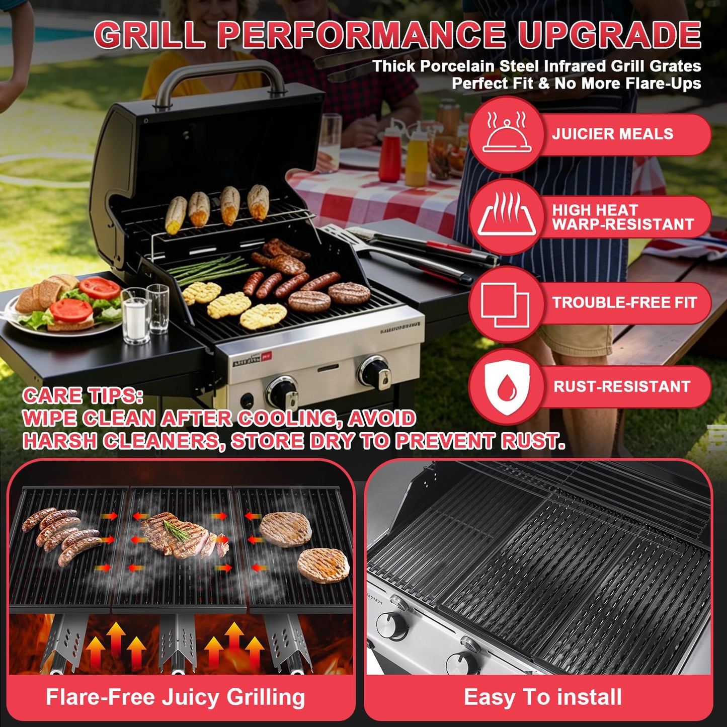 17 inch Infrared Grill Grates for CharBroil Performance Tru Infrared 2 Burner 300 Gas Grill Replacement Parts, Char-broil 463371116 463633316 463672019 463672416 463672219 G460-0500-W1 Grill Parts