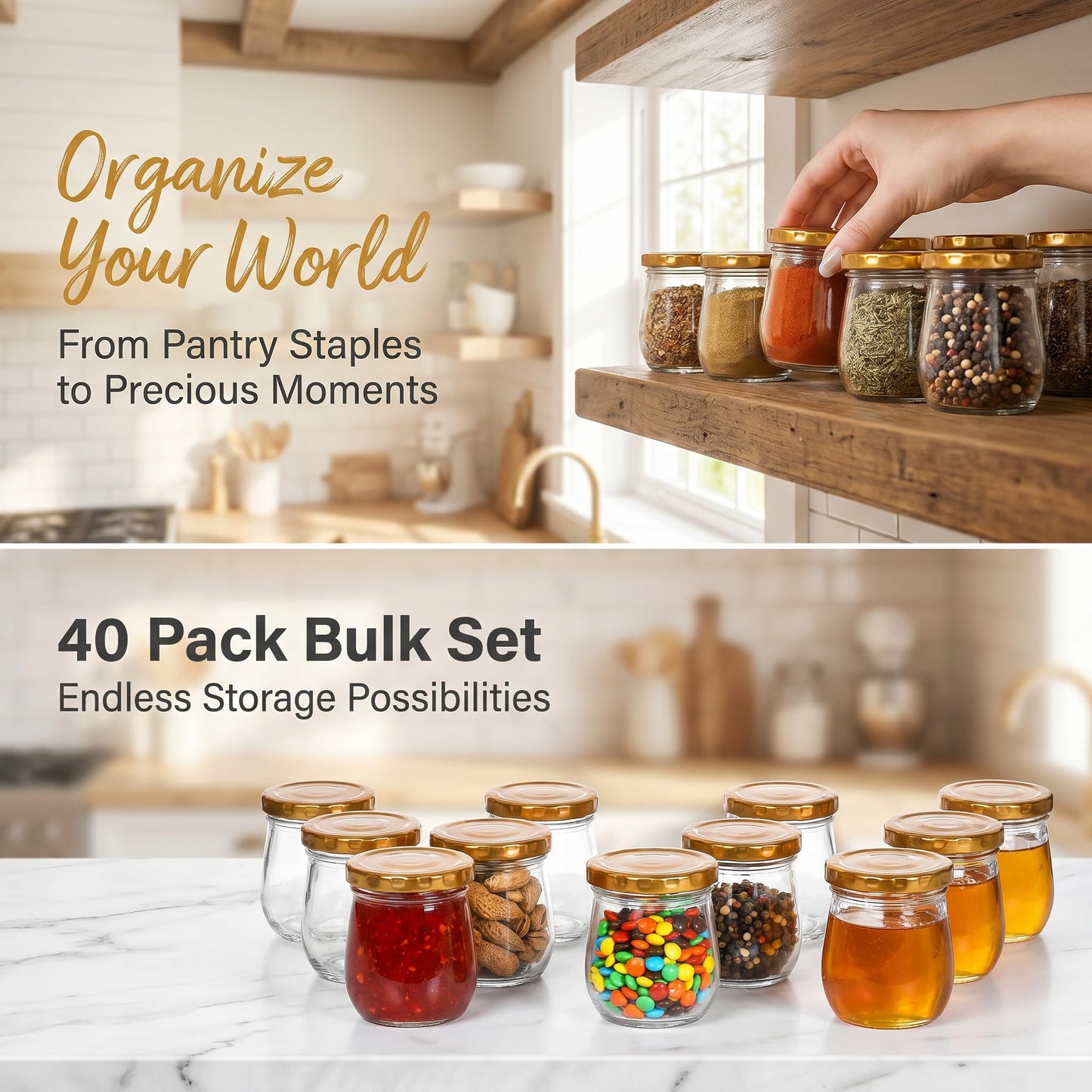 WRINGKIT 40 Pack Glass Mason Jars, 6 Oz Small Jam Canning Jars with Airtight Lids, Clear Mason Spice Jars for Pudding, Jelly, Honey, Sauces, Yogurt