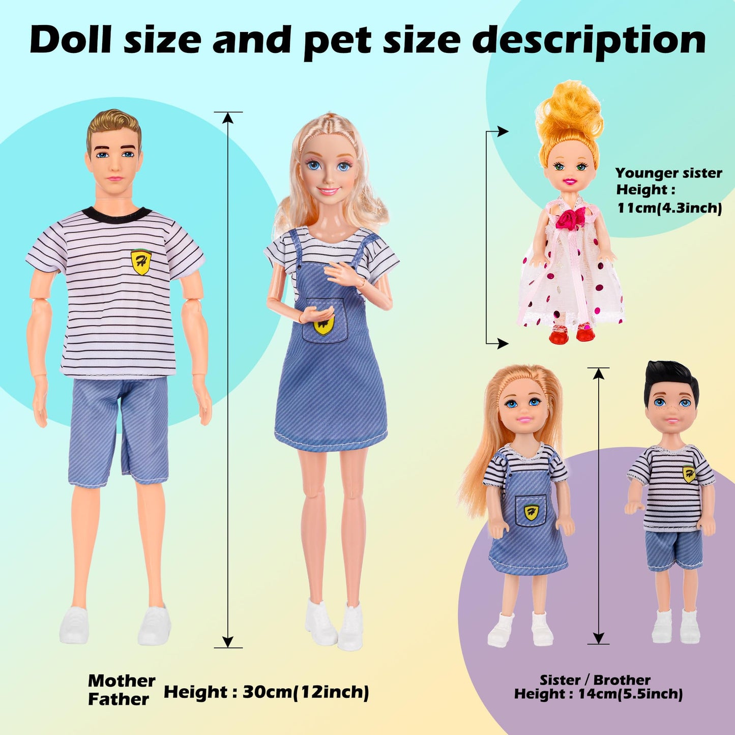 Family Dollhouse Dolls Playset - 6 People, Pets & Accessories for 3-12 Years Old | Toddler Gift with Pregnant Mom, Dad, 3 Kids, Dogs, and Interactive Play