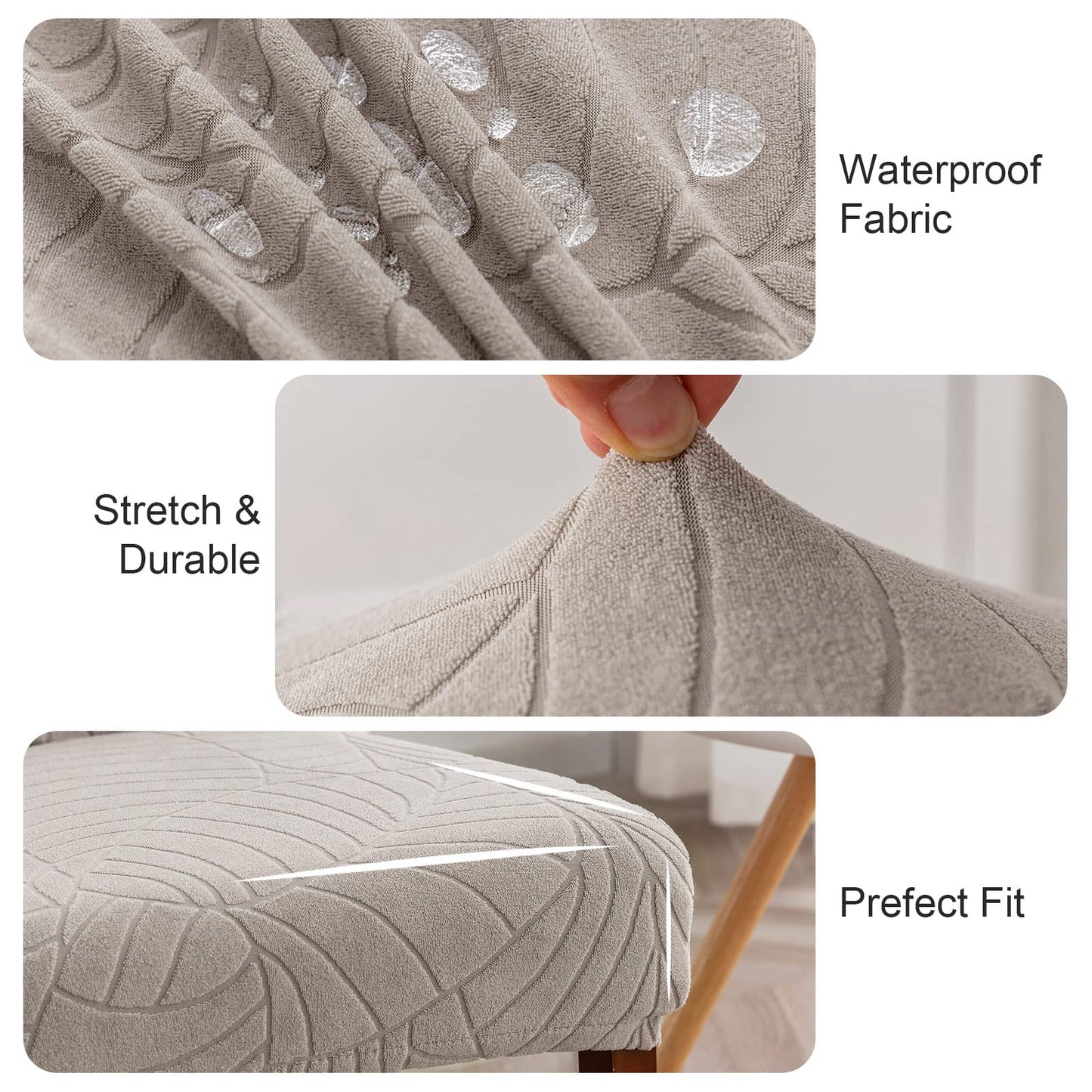 Genina Chair Covers Set of 4, Waterproof Dining Room Chair Covers Stretch Chair Slipcovers Protector for Dining Room Chair (Warm Grey Leaves, 4PCS)