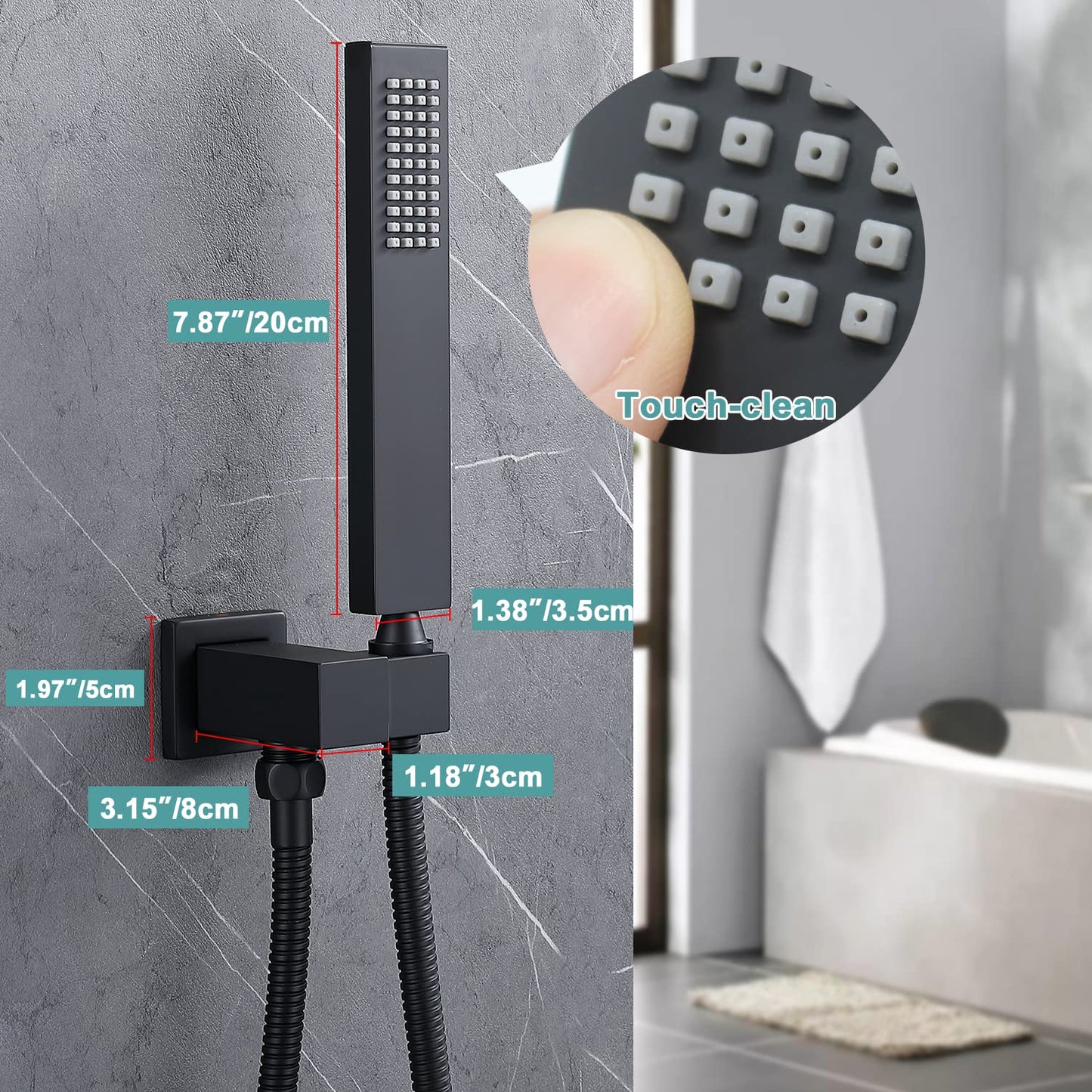 ENGA Solid Brass Handheld Shower Head, High Pressure Hand Held Shower Wand with Adjustable Wall Connector Shower Holder and 59" Hose Set, Matte Black