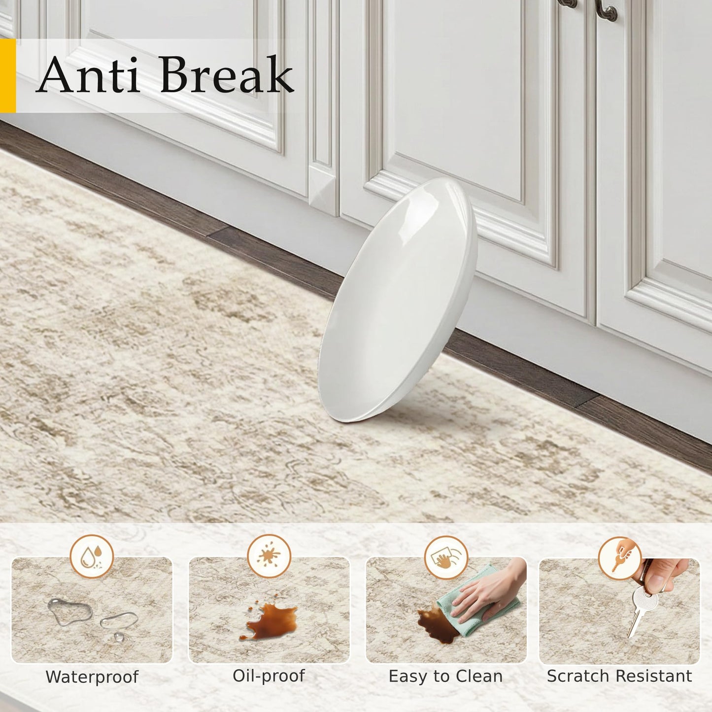 WondRg Kitchen Mats for Floor Set of 2 Anti Fatigue Waterproof Kitchen Rug Beige Neutral Washable Non-Slip Kitchen Mats Comfort Standing Mat Cushioned for Sink Laundry Office 17.3"×47"+17.3"×30"