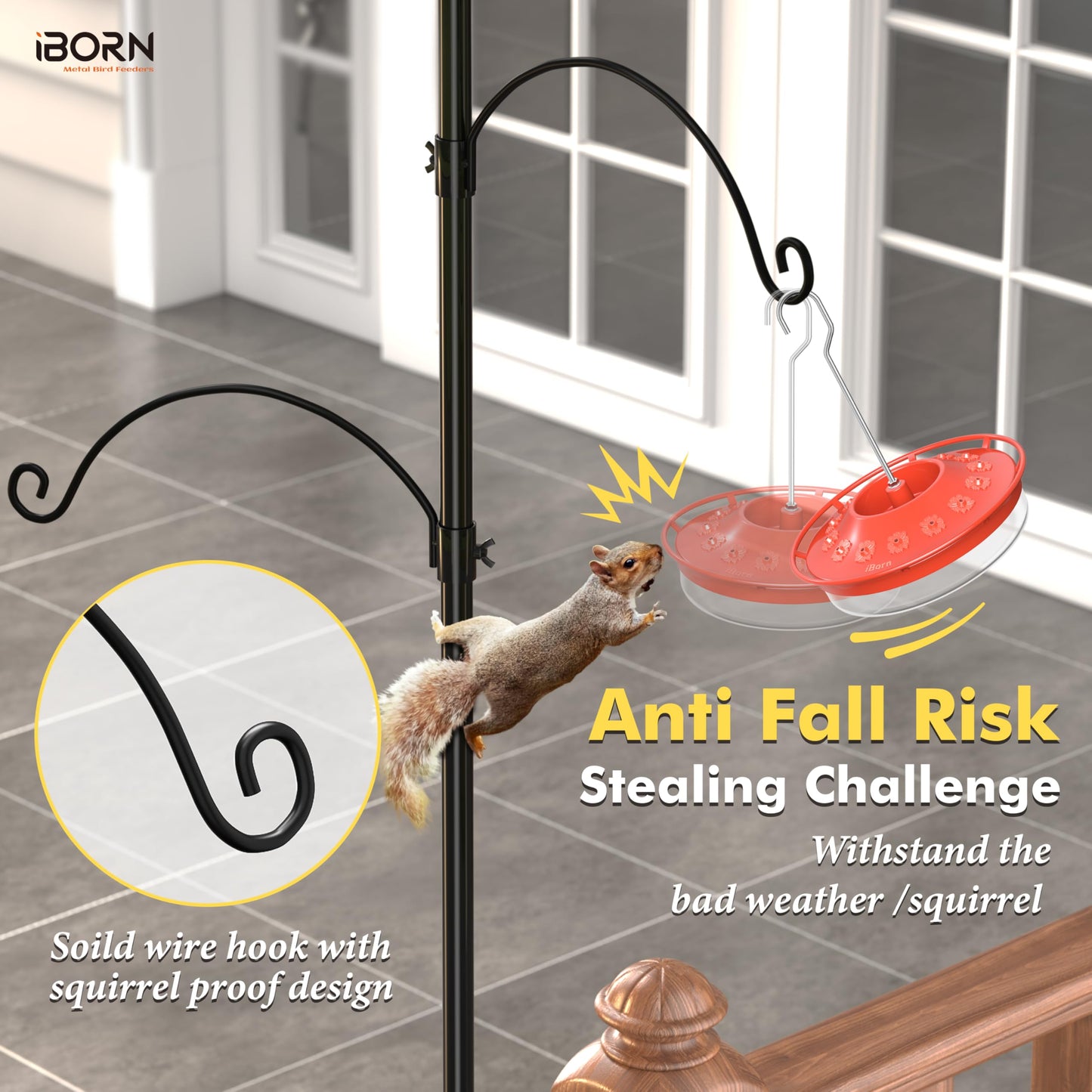 iBorn Bird Feeder Hook for Deck Railing Outside Hanging for Hummingbird Feeders for Deck Hanger,3 Hooks 360 Degree Swivel,Attracting Wild Birds Feeder Planter Hanger (Feeders are Not Included)
