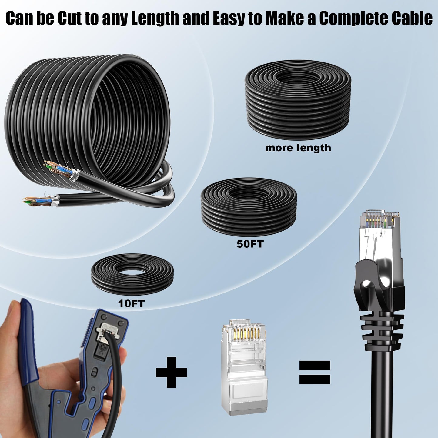 Cat 6 Outdoor Ethernet Cable 500ft Bulk (30 RJ45), Cat 6 Shielded Ethernet Cable, Direct Burial, 23AWG, Heavy Duty, In-Ground, POE, Waterproof UV Resistant Cat6 Internet Cables for Router Gaming, CCA